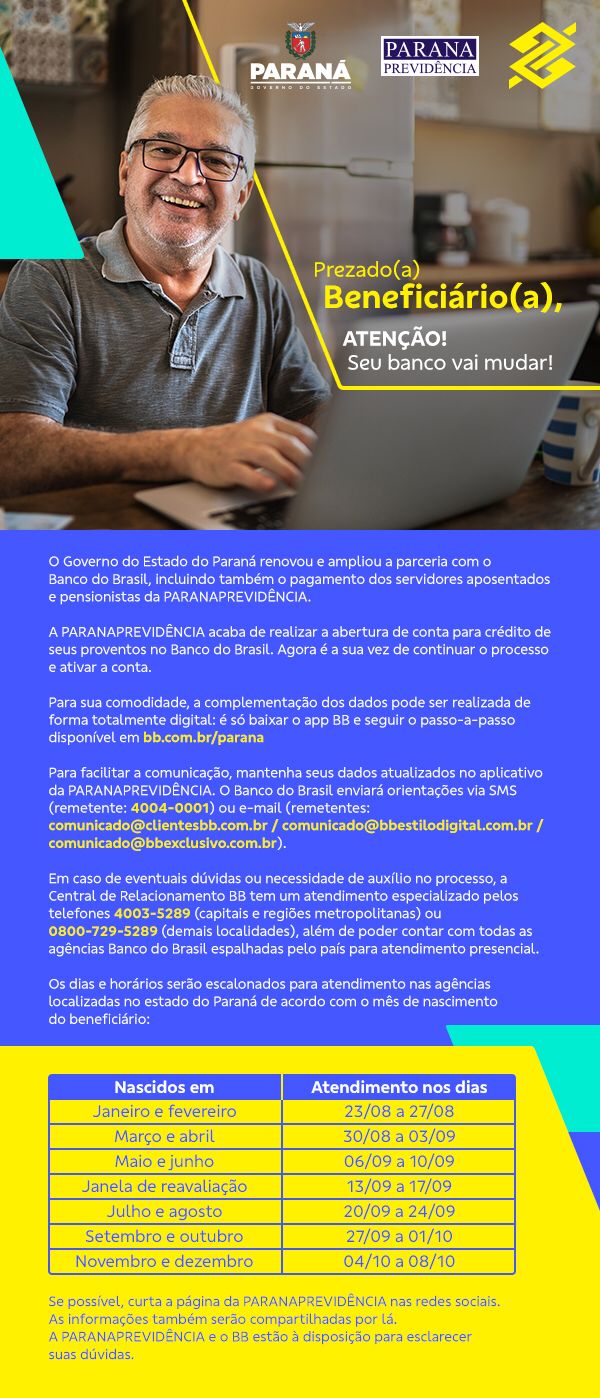 Atenção Beneficiários da Paranaprevidência (aposentados e pensionistas).